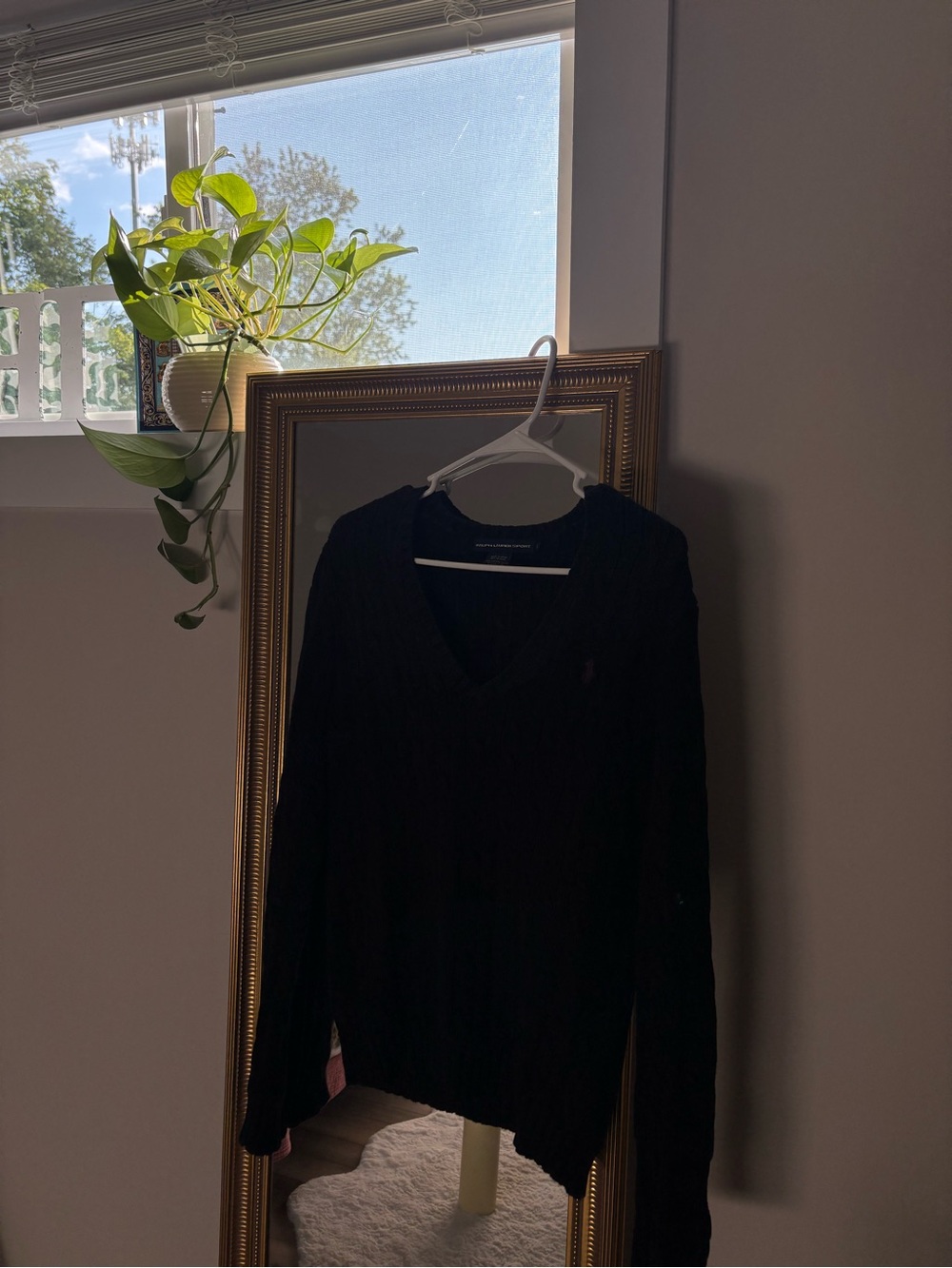 Ralph Lauren Black V-Neck Cable-Knit Pullover Sweater